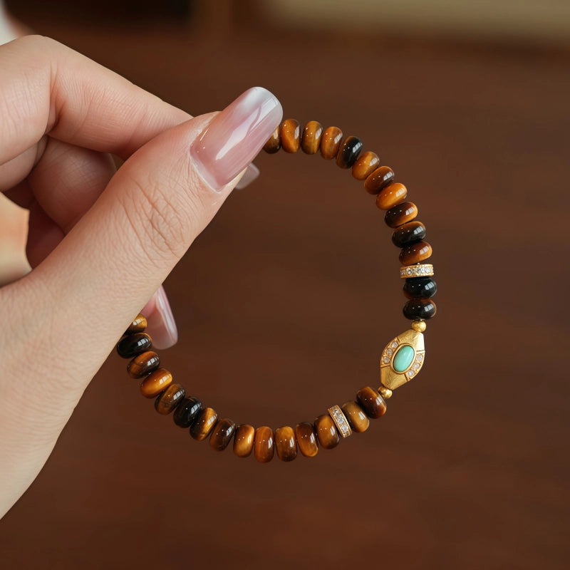 Natural Tiger Eye Stone Bracelet, 925 Silver Gold Plated Couple's Bracelet