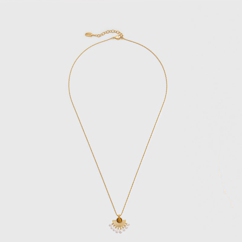 Collier en pierre œil de tigre naturelle Pendentif perle queue de paon - Succès professionnel