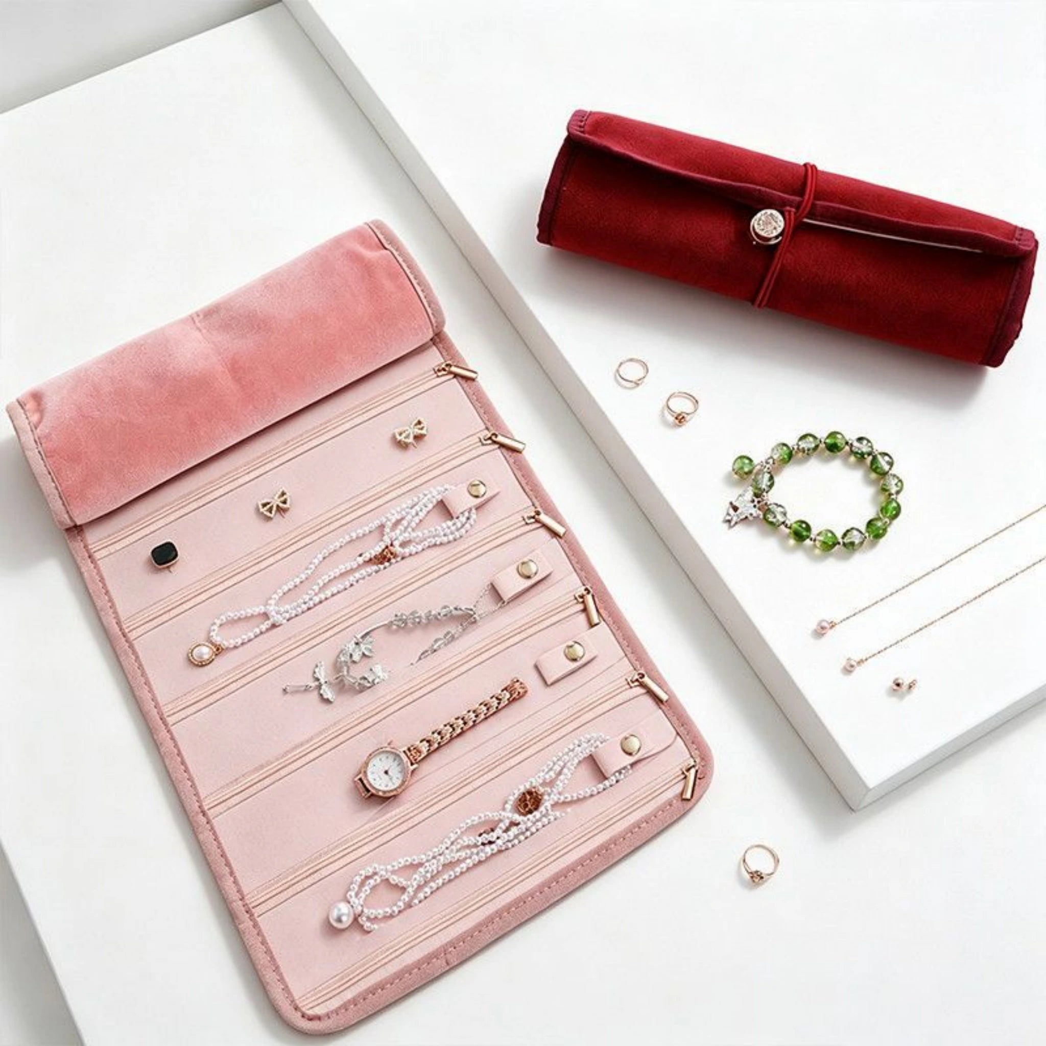 Portable Velvet Roll Jewelry Organizer