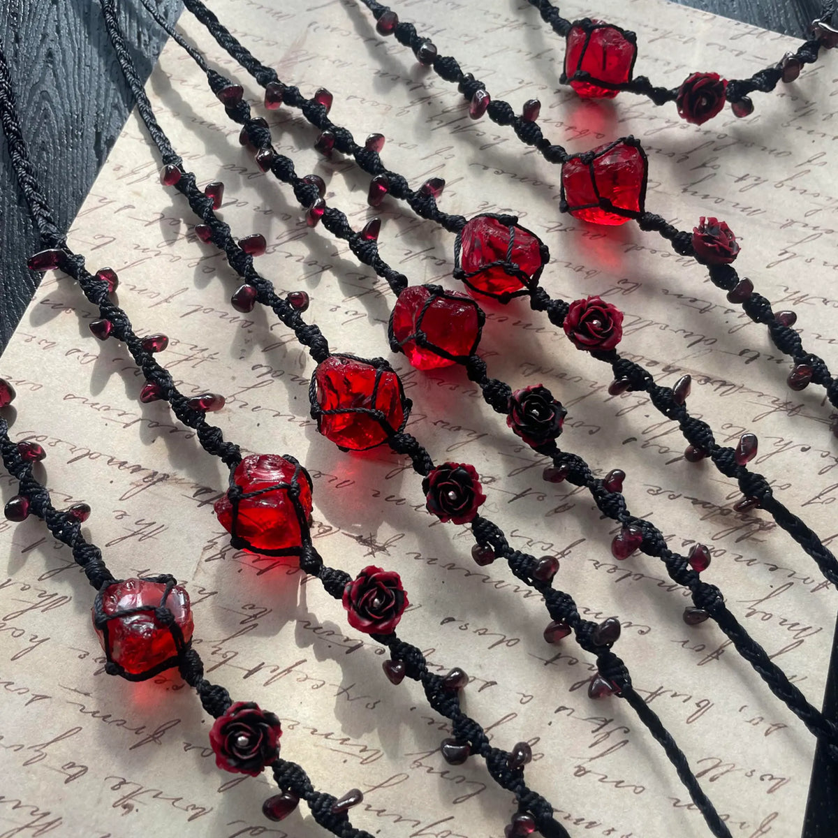 Red Rose Garnet Macrame Bracelet - Vitality & Devotion Energy Healing