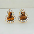 Maillard Golden Tiger Eye Gourd Silver Studs — Fortune Crystal Earrings & Ring Set