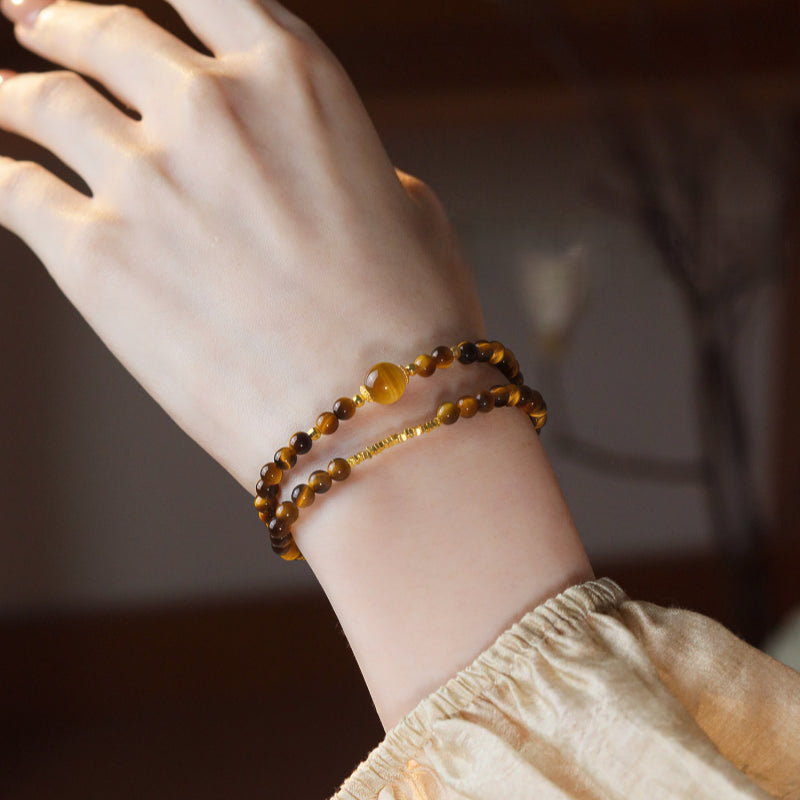 Natural Tiger Eye Stone Bracelet — Fortune-Attracting & Luck-Boosting Double Layer Stacked