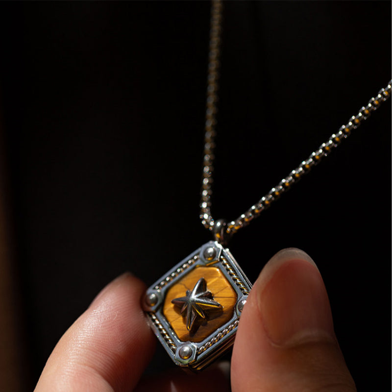 Natural Tiger Eye Stone Necklace — Men's Light Luxury Minimalist Long Style