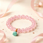 Natural Rose Quartz Lotus Pendant Bracelet - Draws Sweet Love