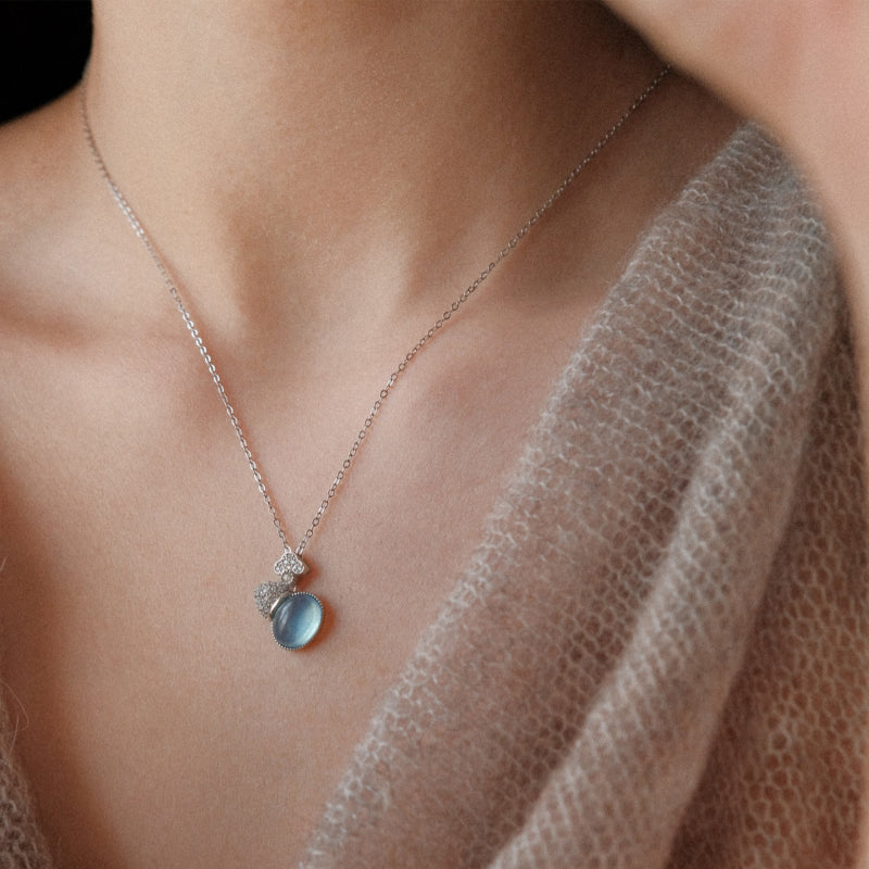 Natural Aquamarine Gourd Pendant Necklace - Balances Water Element & Calms Mood
