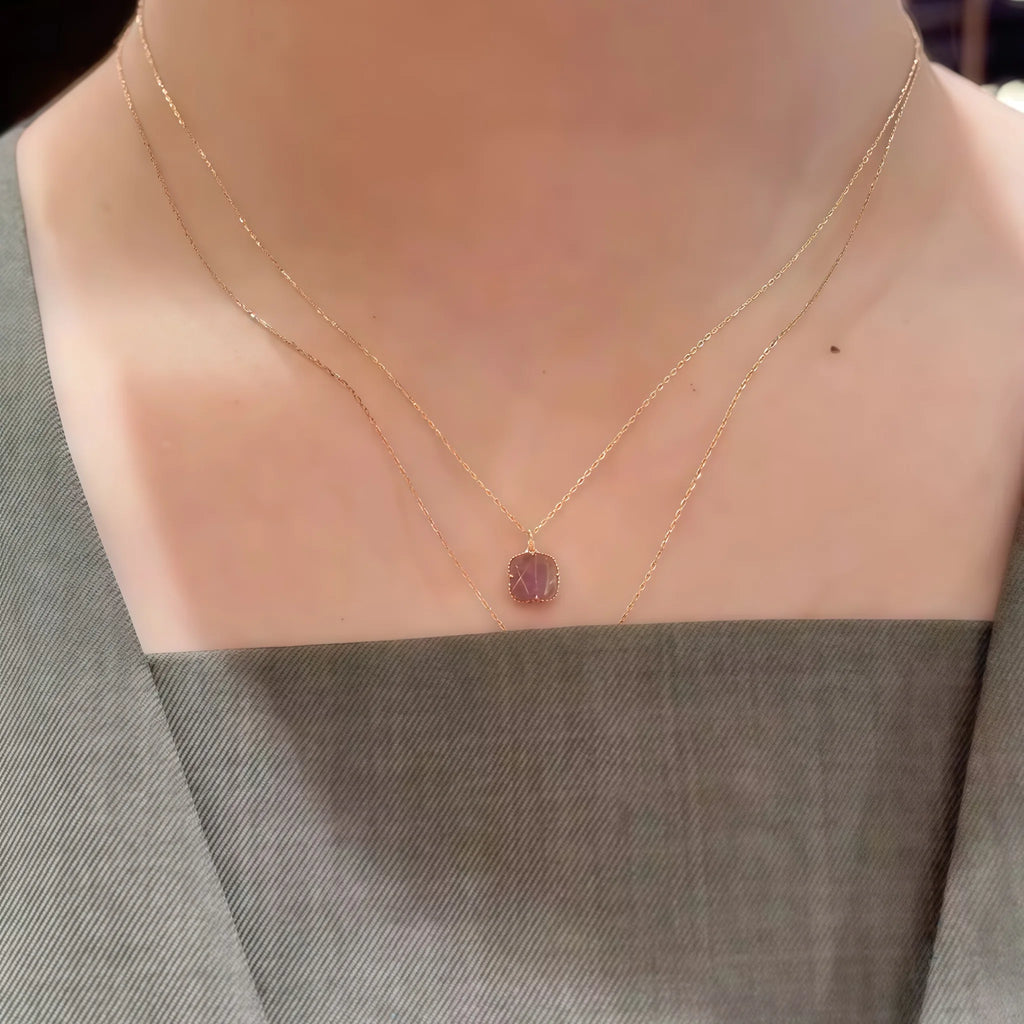 Faceted Square Rutilated Quartz & Amethyst Rose Gold Gift Box Set - Strengthen Personal Aura