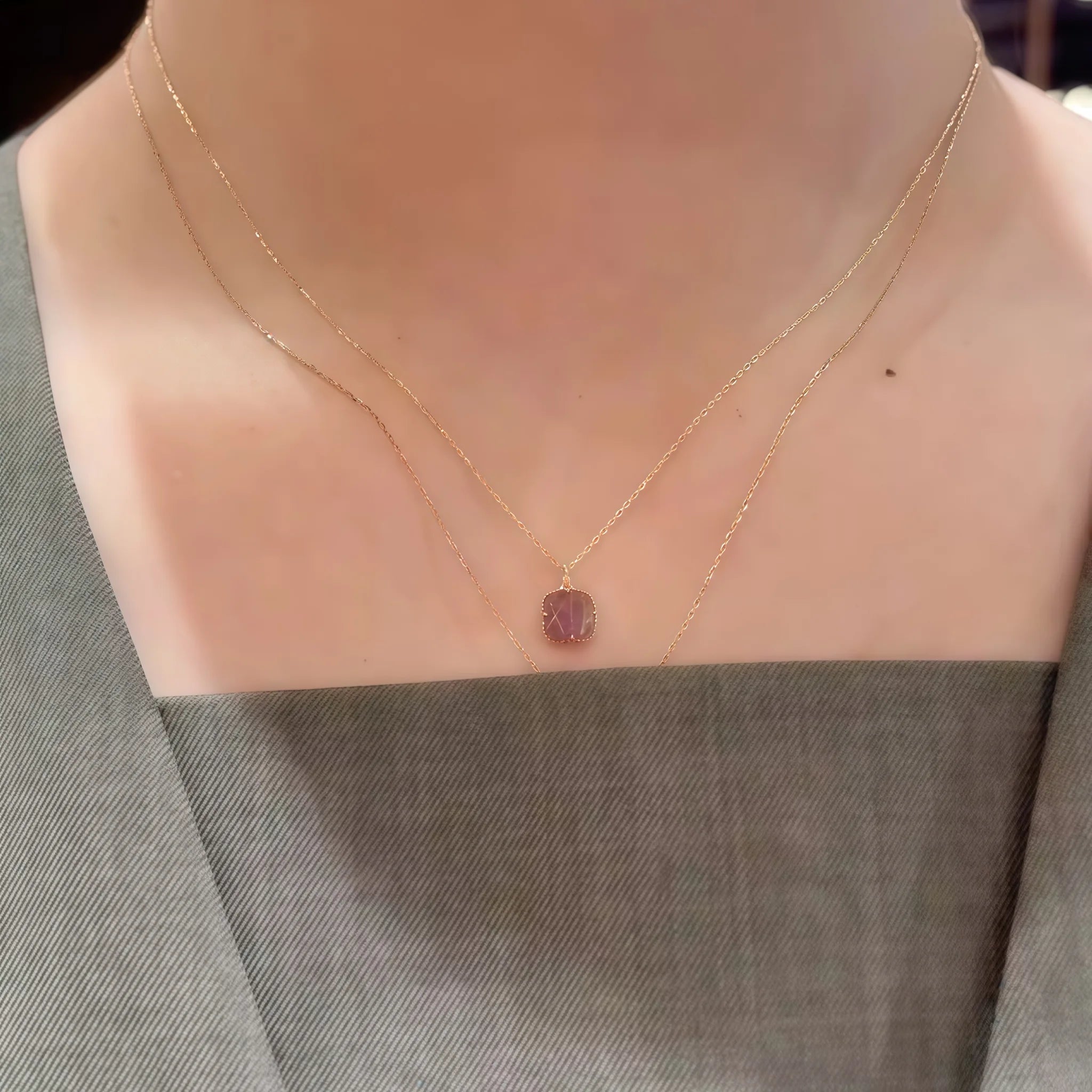 Faceted Square Rutilated Quartz & Amethyst Rose Gold Gift Box Set - Strengthen Personal Aura