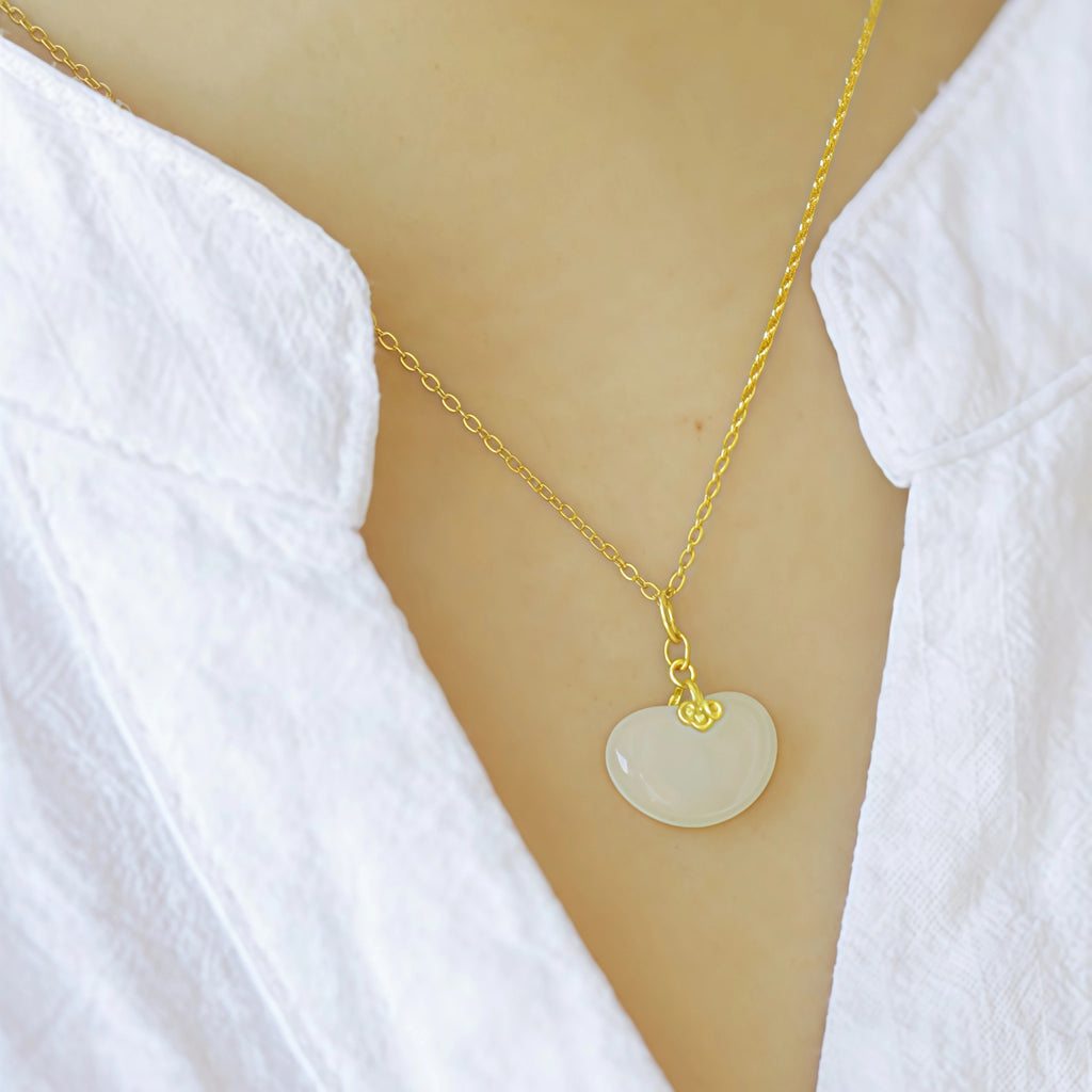 Natural Hetian Jade Ruyi Ingot Necklace - Peace & Fortune