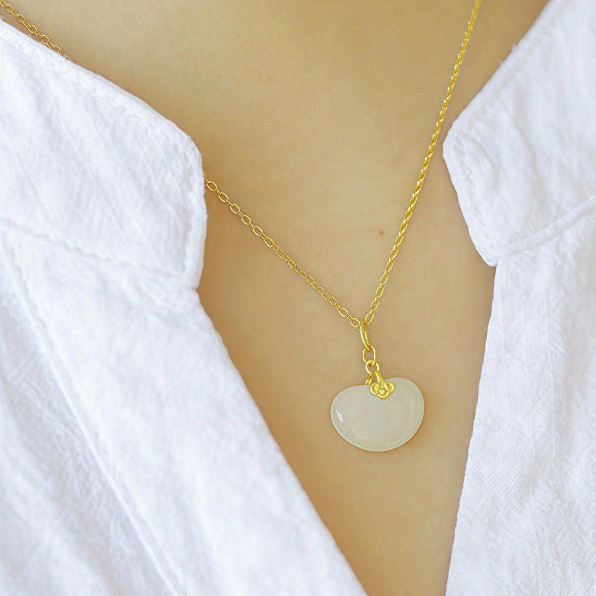 Natural Hetian Jade Ruyi Ingot Necklace - Peace & Fortune