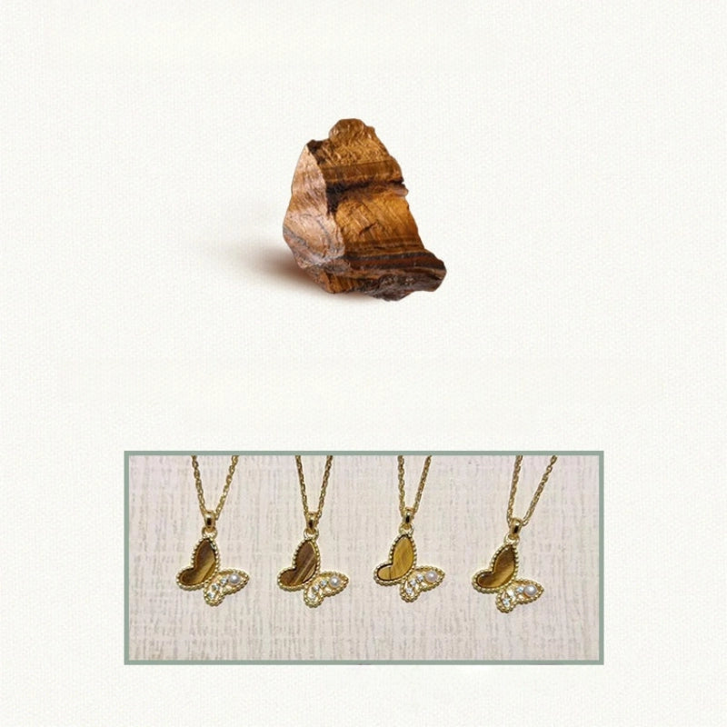 Collier Papillon en Œil de Tigre - Liberté et Succès