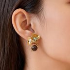 Boucles d'oreilles Œil de Tigre naturel, Lumina Tigeris Maillard Fleur Dorée, Cadeau Femme