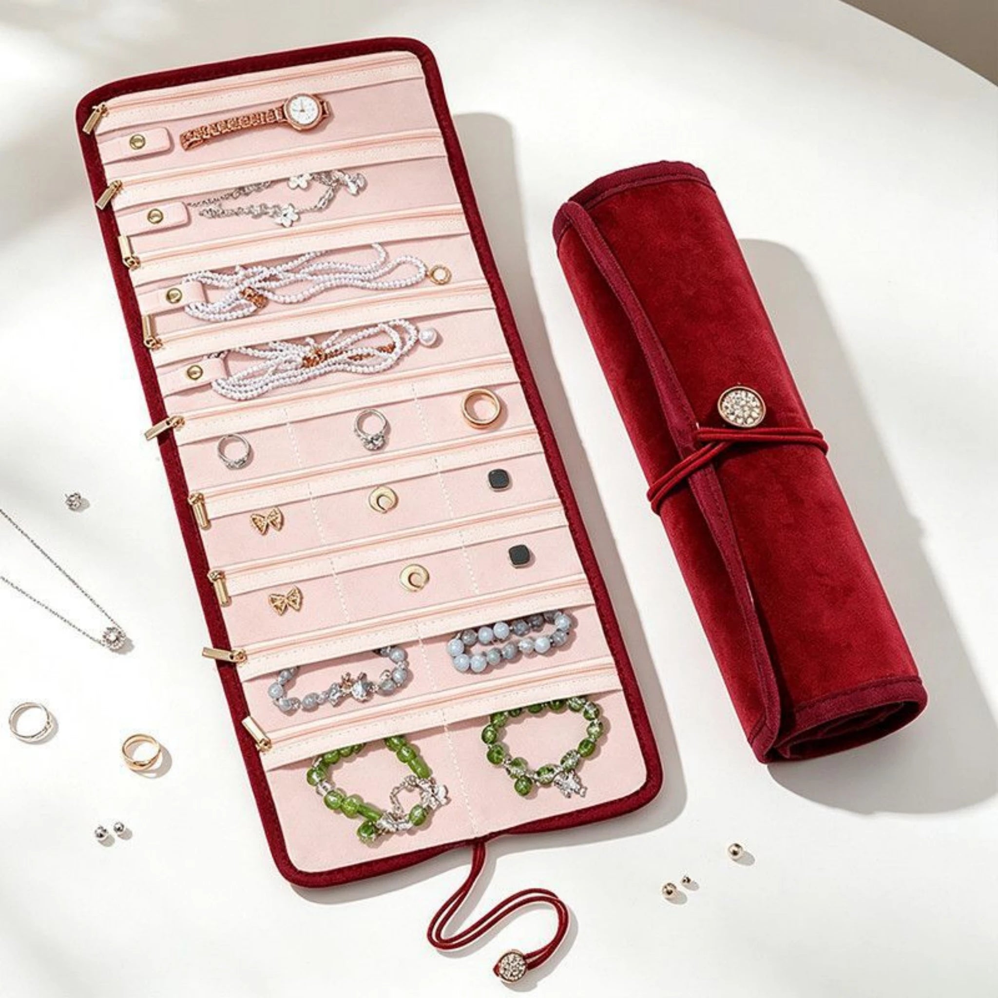 Portable Velvet Roll Jewelry Organizer