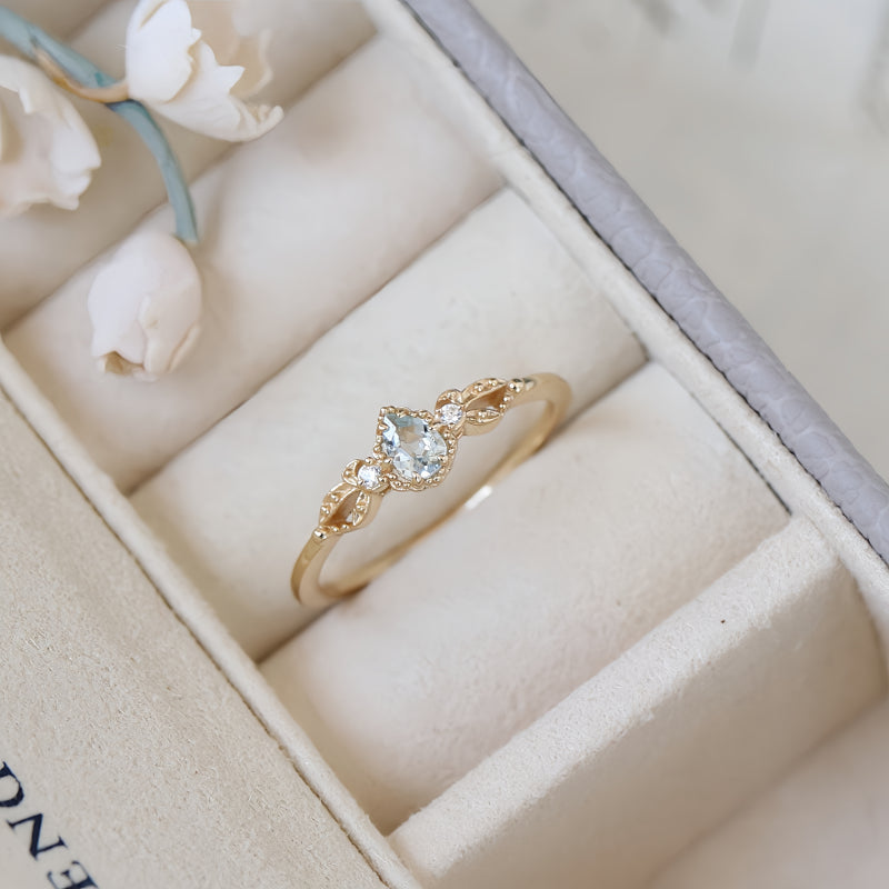 Delicate Teardrop Natural Aquamarine Ring - Positive Energy