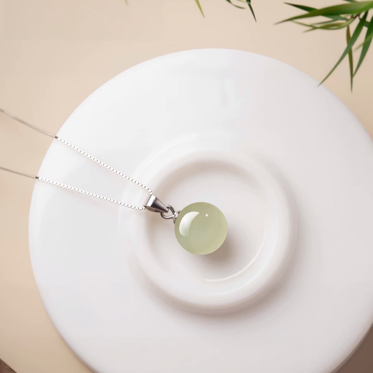 Hetian Jade Turnover Bead Pendant S925 Chain Necklace - Calm Mind and Steady Blessings