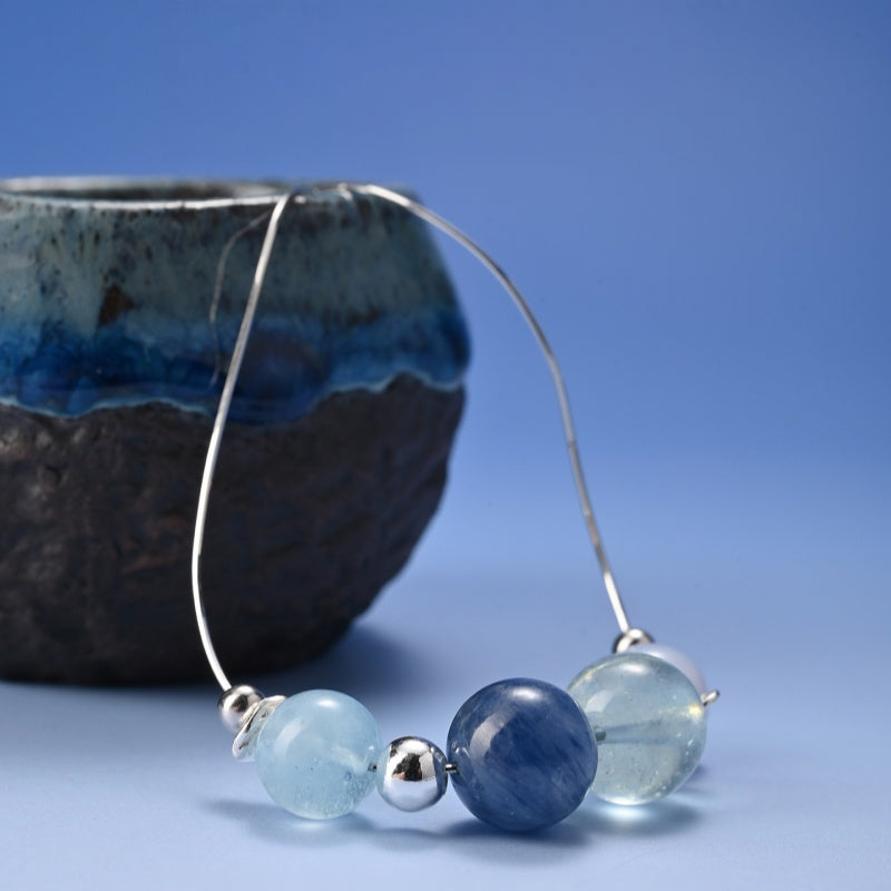 Natural Aquamarine Blue Stones Necklace - Water Element, Harmonious Energy