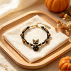 Natural Tiger Eye Stone Bracelet — Ancient Egyptian Bastet Guardian Black Cat Goddess