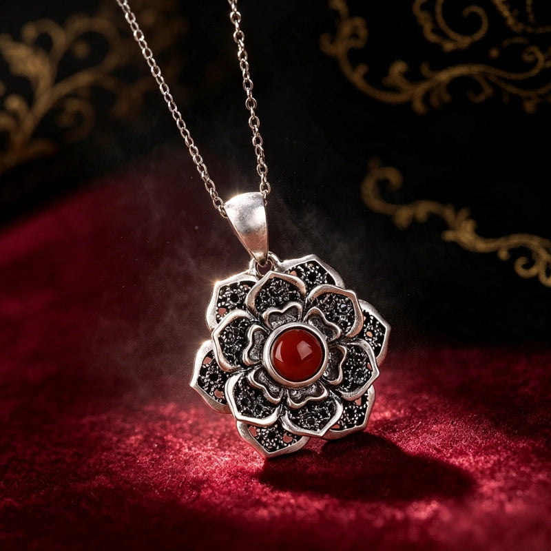 Lotus with Red Agate S925 Necklace - Clear All Negative Energy