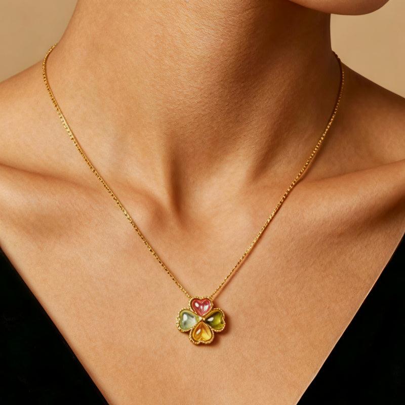 Four-Leaf Clover Four-Color Tourmaline Necklace – Meet Luck with Four Leaves