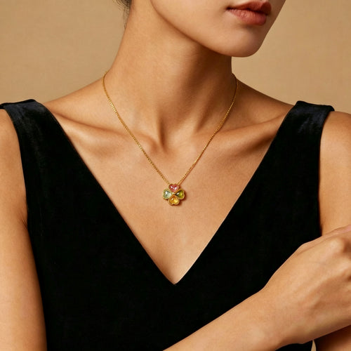 Four-Leaf Clover Four-Color Tourmaline Necklace – Meet Luck with Four Leaves