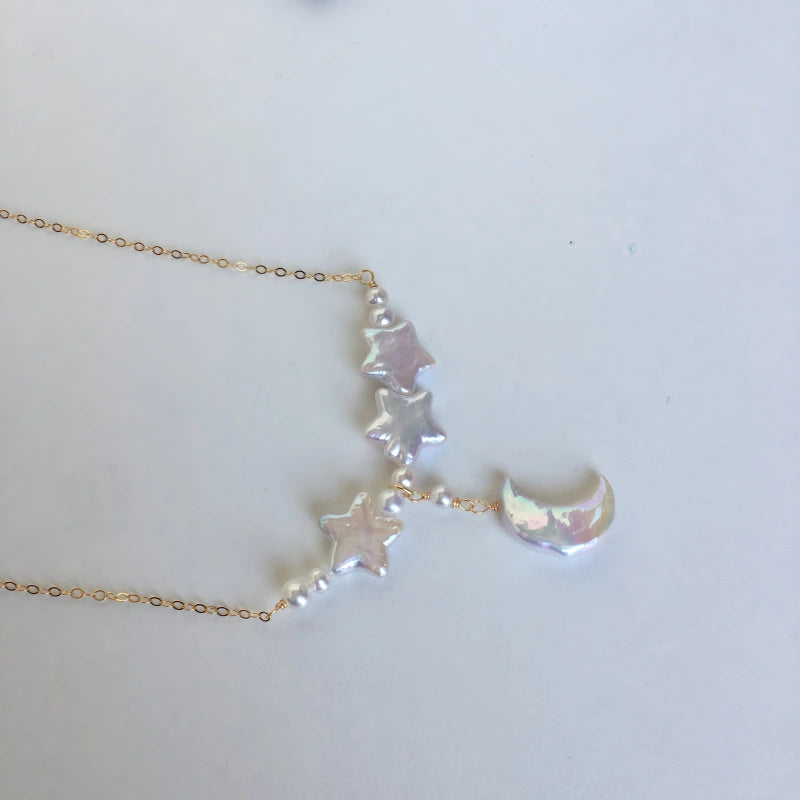 Natural Freshwater Baroque Pearl Moon&Star Necklace - Dream Big, Stay Soft