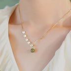 Asymmetrical Chain Hetian Jade and Pearl Necklace - Perfection & Serenity