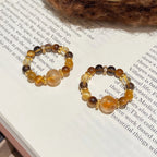 Natural Tiger Eye Stone Ring for Wealth Transfer and Crystal Bead Ring