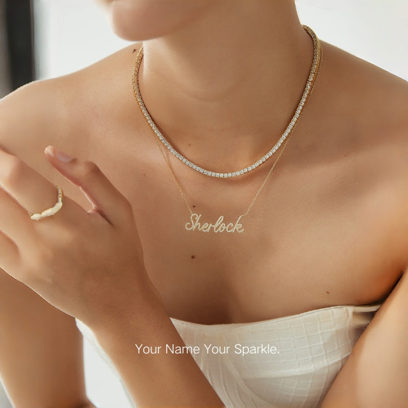 Custom Pave Diamond Name Necklace | Minimalist Luxury 925 Sterling Silver Letter Necklace