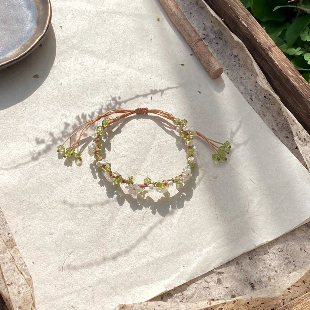 Natural Peridot Macrame Handwoven Bracelet - Positive Opportunities and Inner Peace