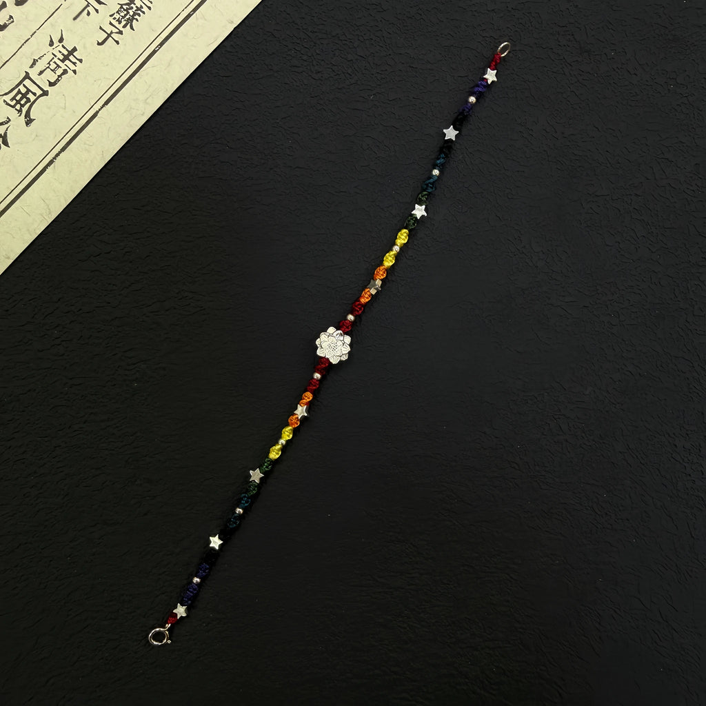Rainbow Sterling Silver Lotus Braided Bracelet - For Harmonious Energy