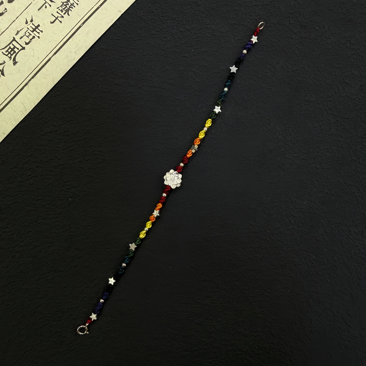 Rainbow Sterling Silver Lotus Braided Bracelet - For Harmonious Energy