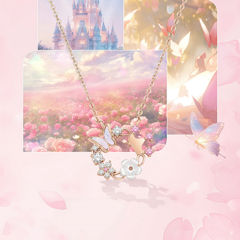 Rose Gold Crown Butterfly Necklace/Bracelet Jewelry Set - Joy and Good Fortune