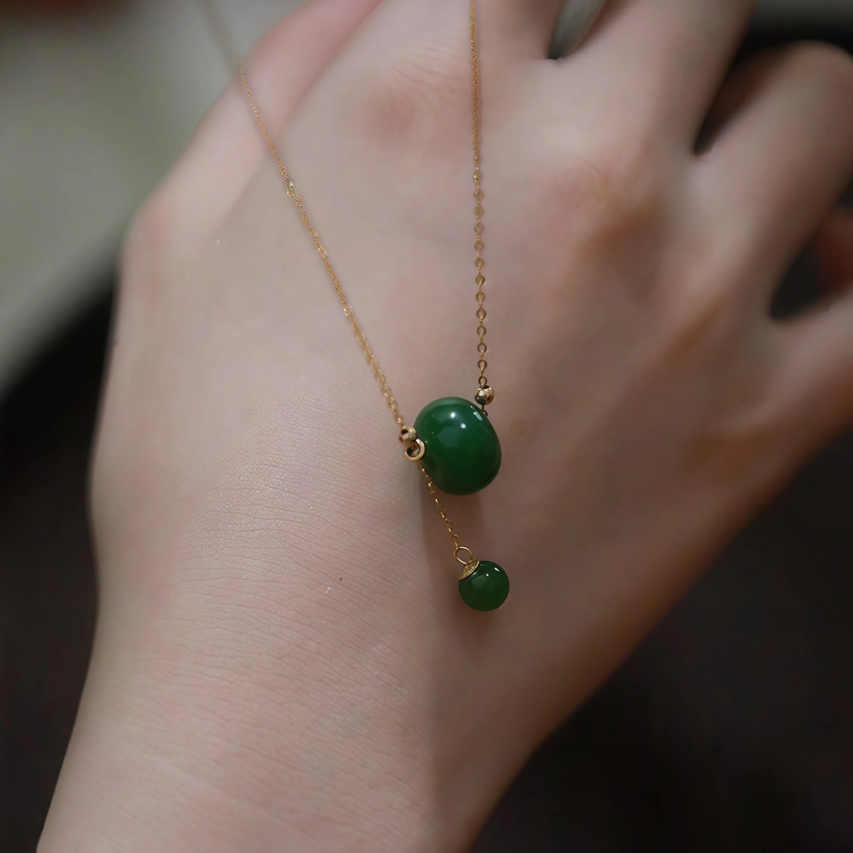Green Jasper Bead Tassel Fine Necklace - Peace & Wholeness