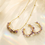 Natural Amethyst & Pearl Necklace/Earrings Jewelry Set - Gentle Emotional Healing