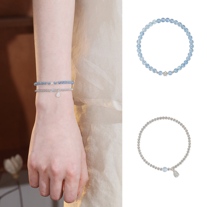 Aquamarine Sterling Silver Bracelet – Activate Throat Chakra, Clear Expression, Attract Benefactors