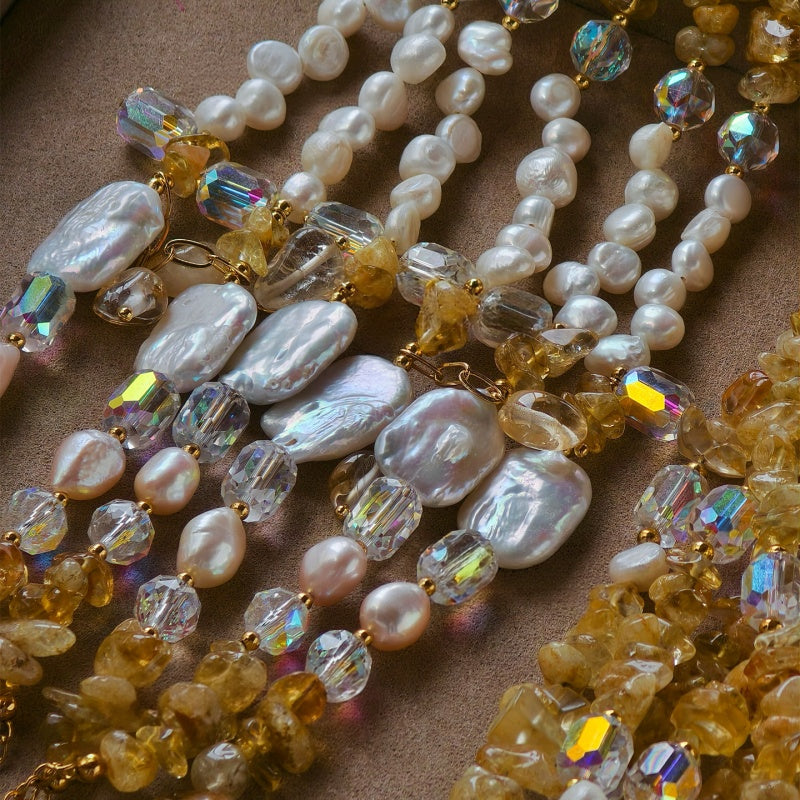 Choker en perles baroques et citrine naturelle - Attire la richesse et change la chance