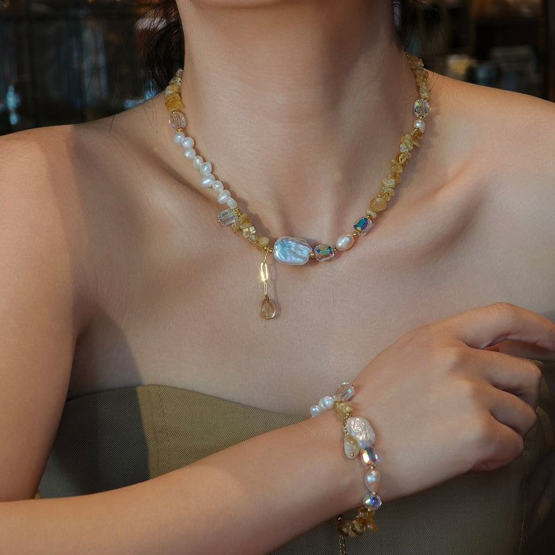 Natural Citrine Baroque Pearl Choker - Wealth-Attracting & Luck-Changing