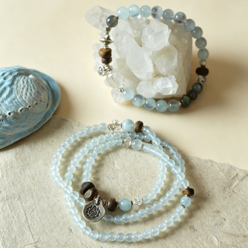 Natural Aquamarine Agarwood Bracelet – Calm Mind, Speak Truth, Attract Good Fortune