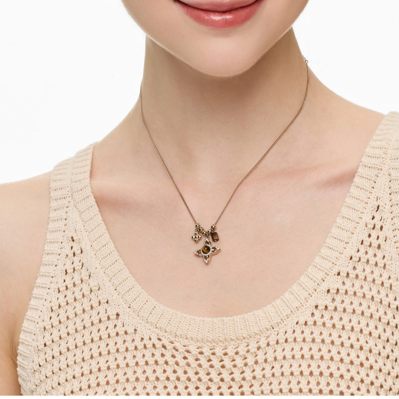 Tiger Eye Stone Necklace for Women, Niche Vintage Four-Pointed Star Choker