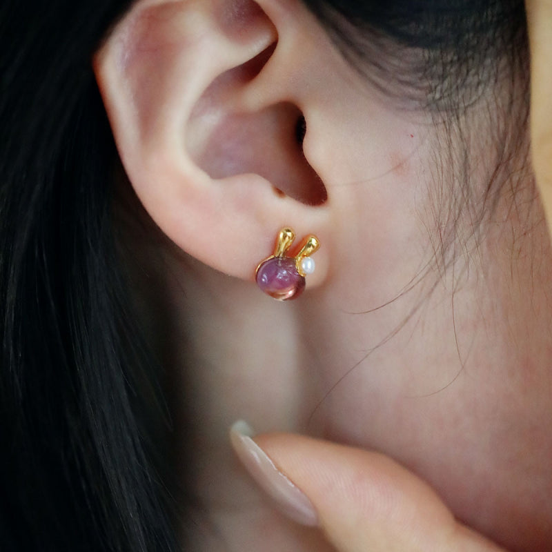 Golden Bunny Amethyst Earrings - Banishes Negative Energy
