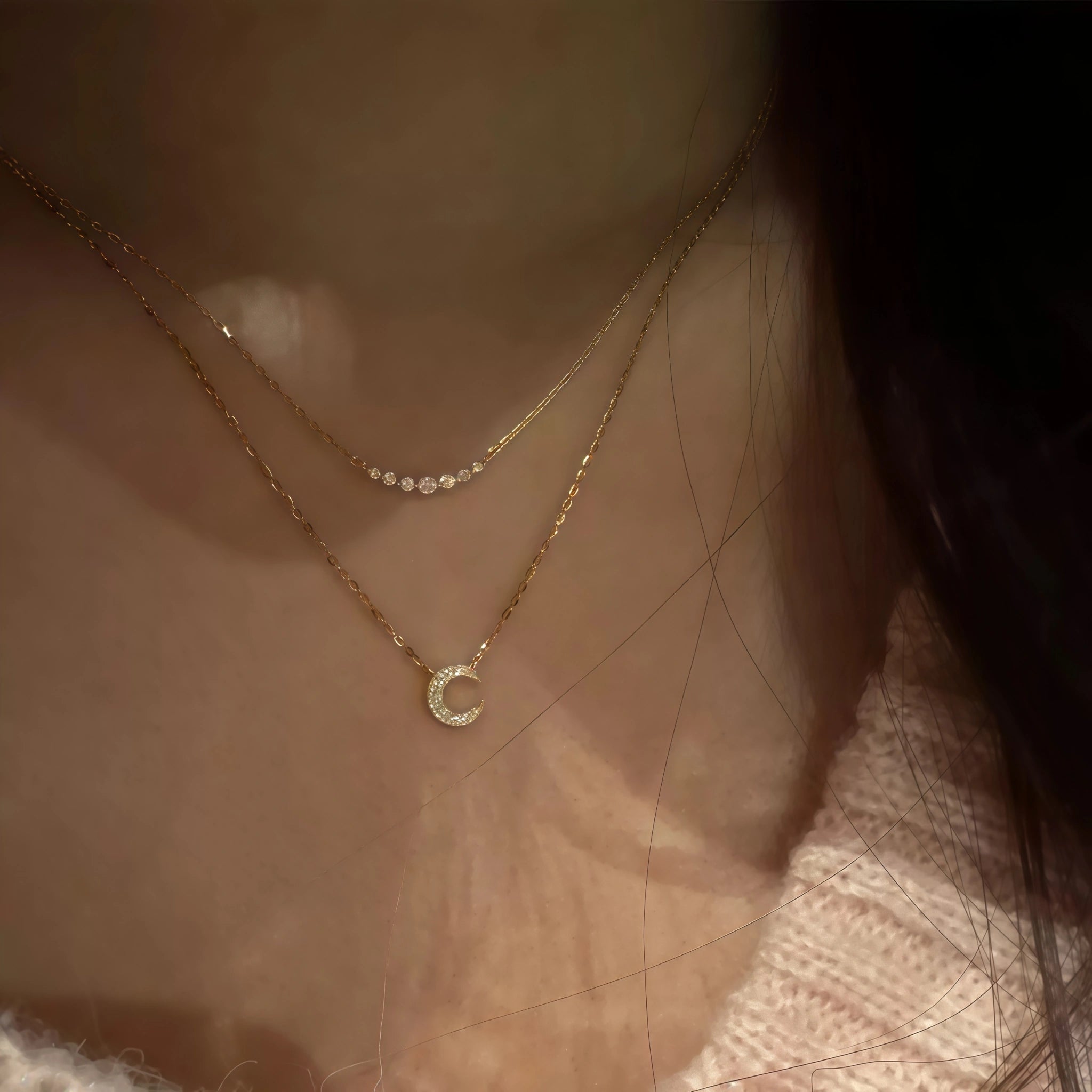 Pavé‑Set Crescent Moon Jewelry Set - Quiet Protection