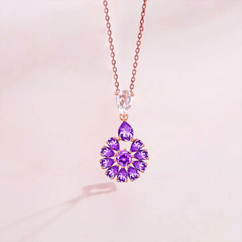 Royal Purple Bloom Natural Amethyst Necklace - Calm & Clarity