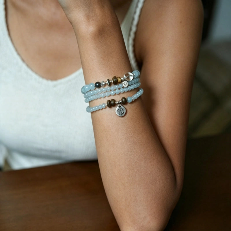 Natural Aquamarine Agarwood Bracelet – Calm Mind, Speak Truth, Attract Good Fortune
