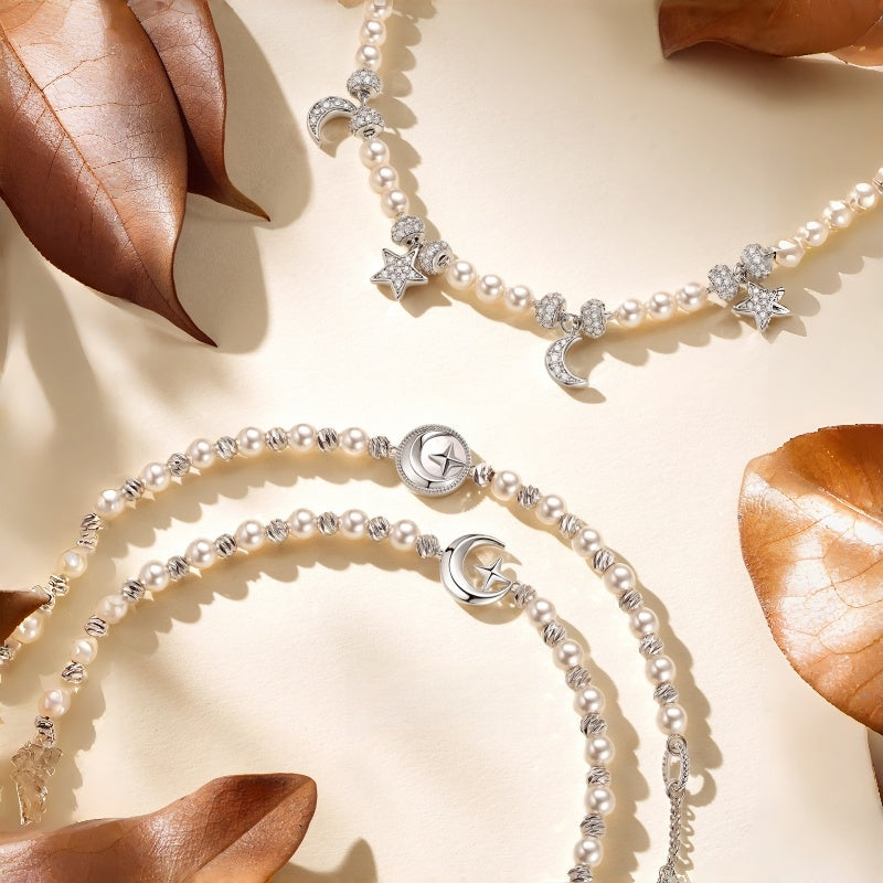 Star & Moon Pearl Bracelet– Cosmic Guidance, Gentle Love, Lasting Peace