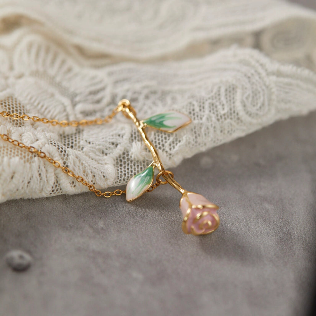 Rose Pink Necklace/Bracelet/Ring/Earrings Set - Sincere Romantic Love