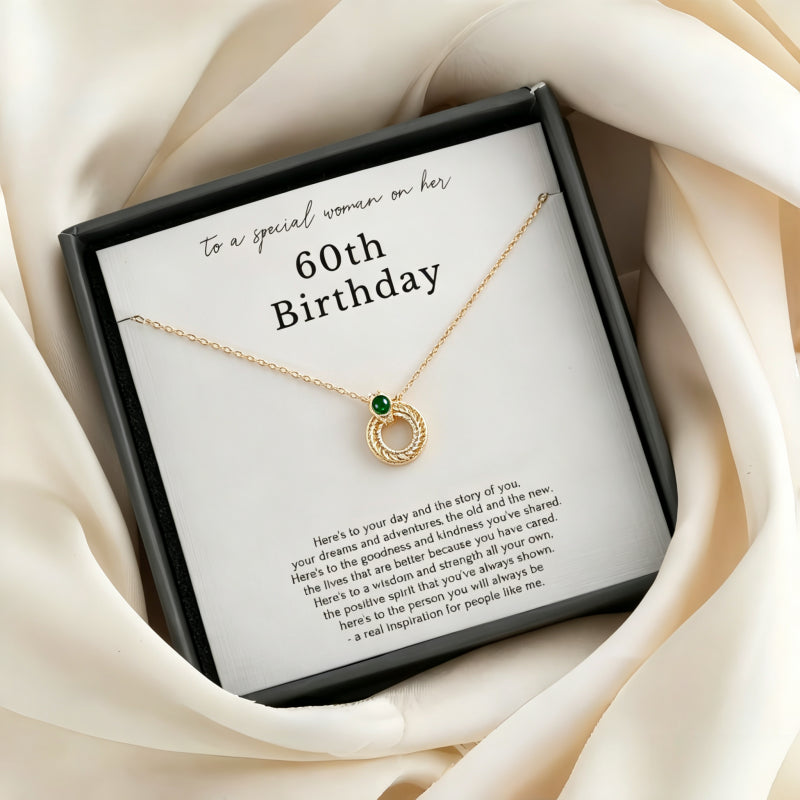 Retro Twisted Circle Emerald Necklace, Luxury Green Stone Jewelry for Mom