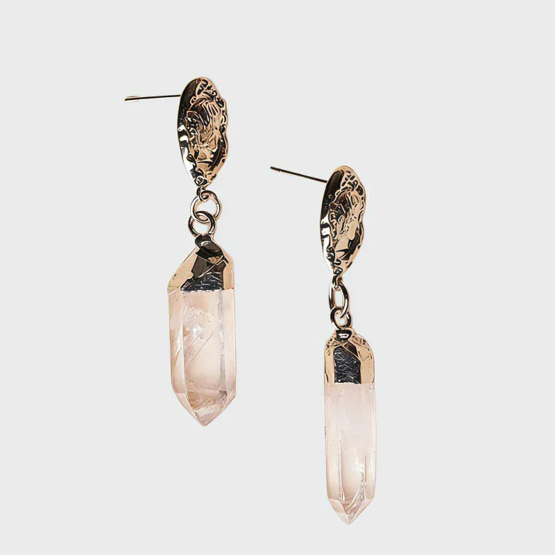 Natural Clear Quartz Point Drop Earrings