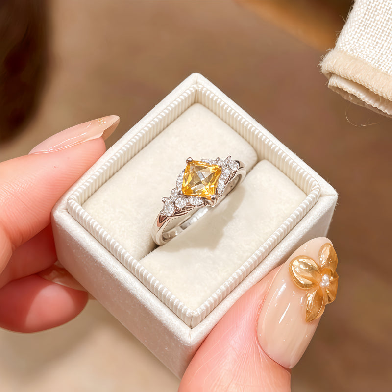 Natural Yellow Citrine Ring Bring Good Fortune&Riches