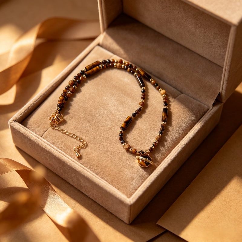Natural Tiger Eye Stone Necklace, Cosmic Planet High-End Sense Chain