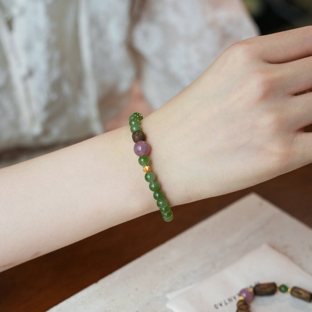 Nephrite Green Jade Gourd Cat's Eye Bracelet - Protection and Healing