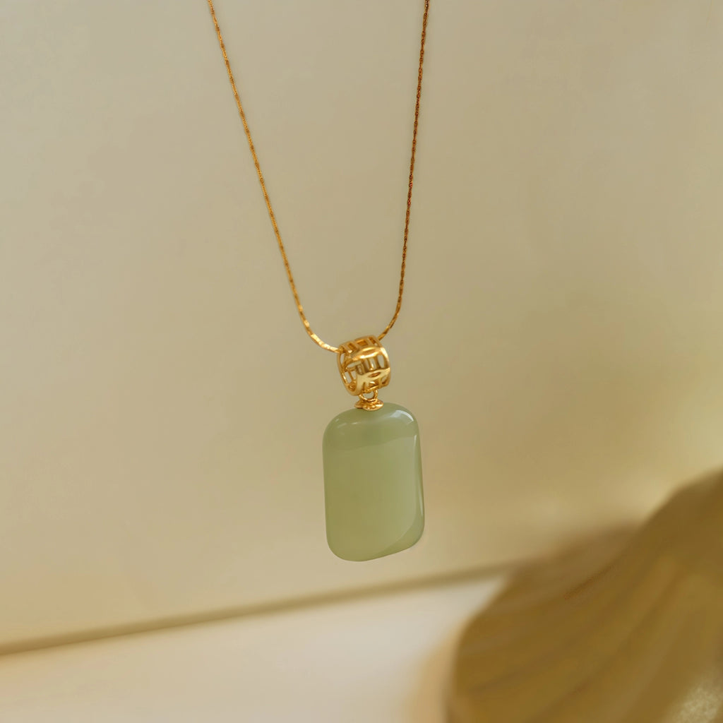 Gentle Natural Hetian Jade Plain Tablet Necklace - Peace & Serenity